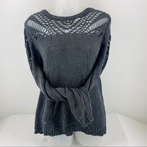 Lucky Brand Gray Open Knit Sweater Slouchy Comfy Sweater